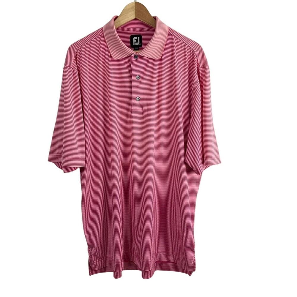 FJ Foot Joy Pink Stripe Polo Shirt Men Size Large